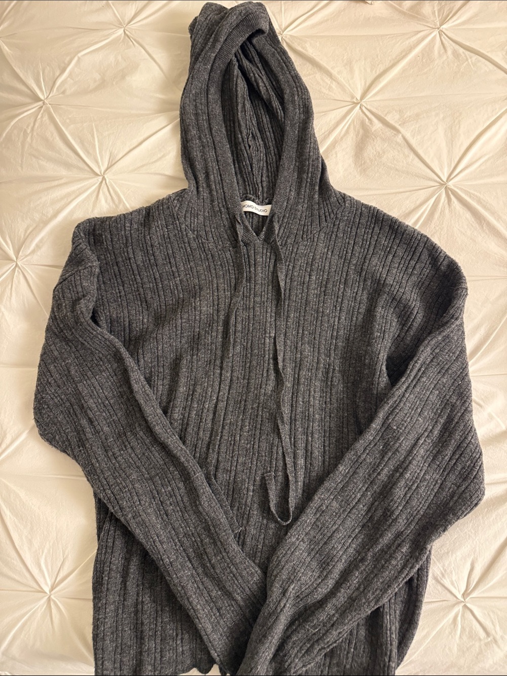 Charcoal Gray Ribbed Hoodie Sweater